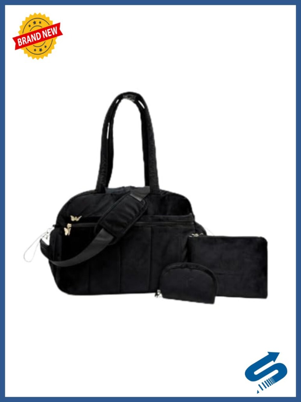 Velvet Travel Gym Bag Set with Coin and Makeup Pouches 3 Piece